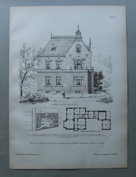 Holzstich Architektur Wevelinghoven Neuss 1887 Villa Dr. Kaulen